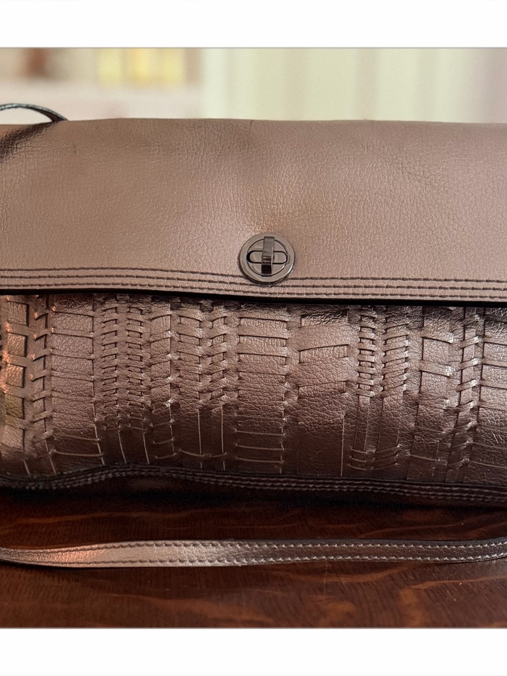 Elliott Lucca Gray Brown Leather Crossbody with Gold Zipper